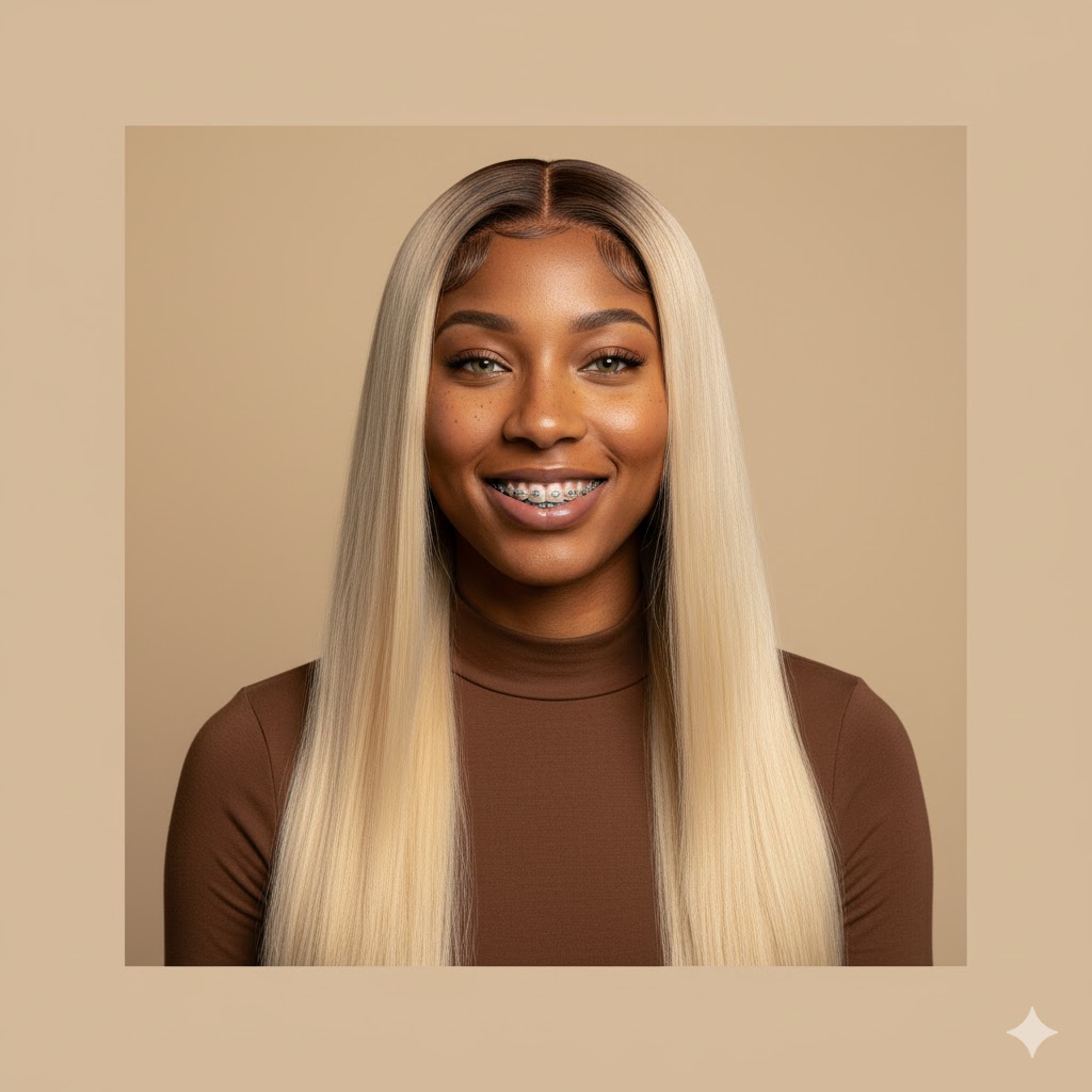 Sleek straight blonde wig