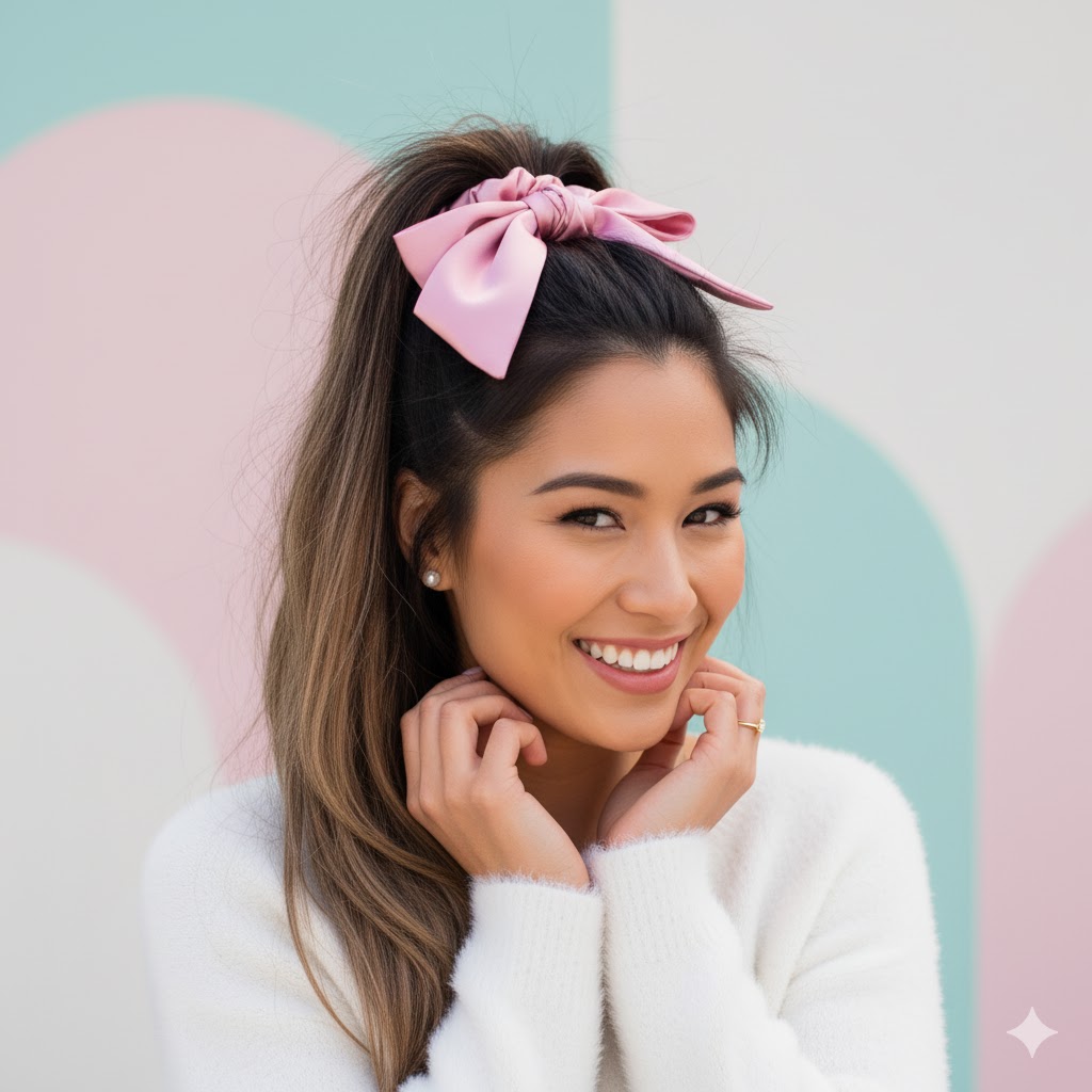 Pink Silk Bow Hair Tie