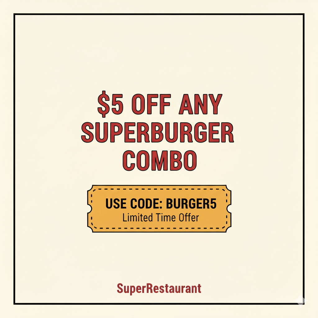 Coupon for 5 dollars off a burger combo